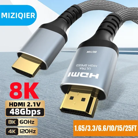 MIZIQIER Long 8K HDMI 2.1 Cables, 48Gbps Ultra High Speed Braided…