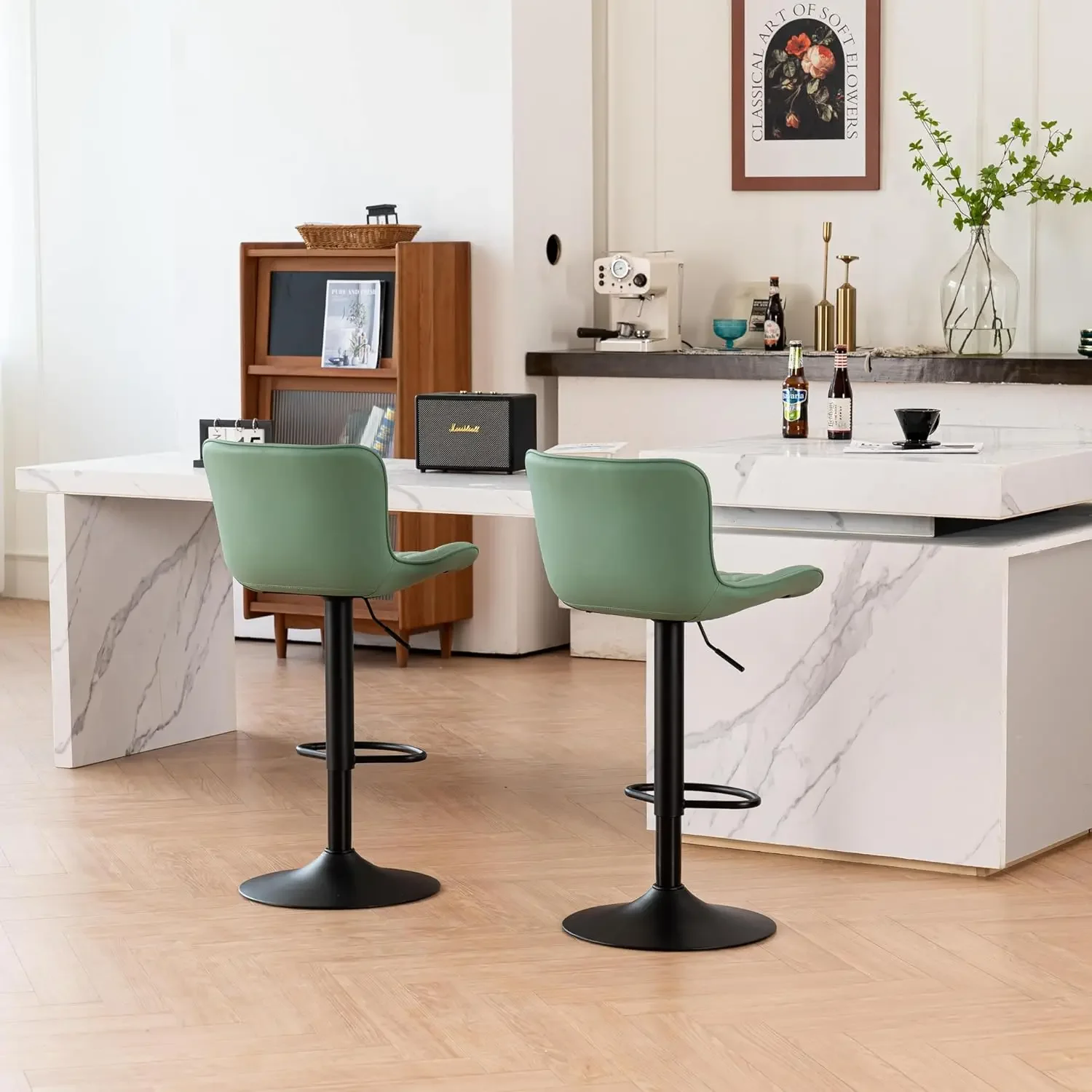 Taburetes de bar Juego de 2 con respaldo Taburetes de bar giratorios modernos de piel sintética con altura de mostrador Sillas de taburete de bar alto ajustables para