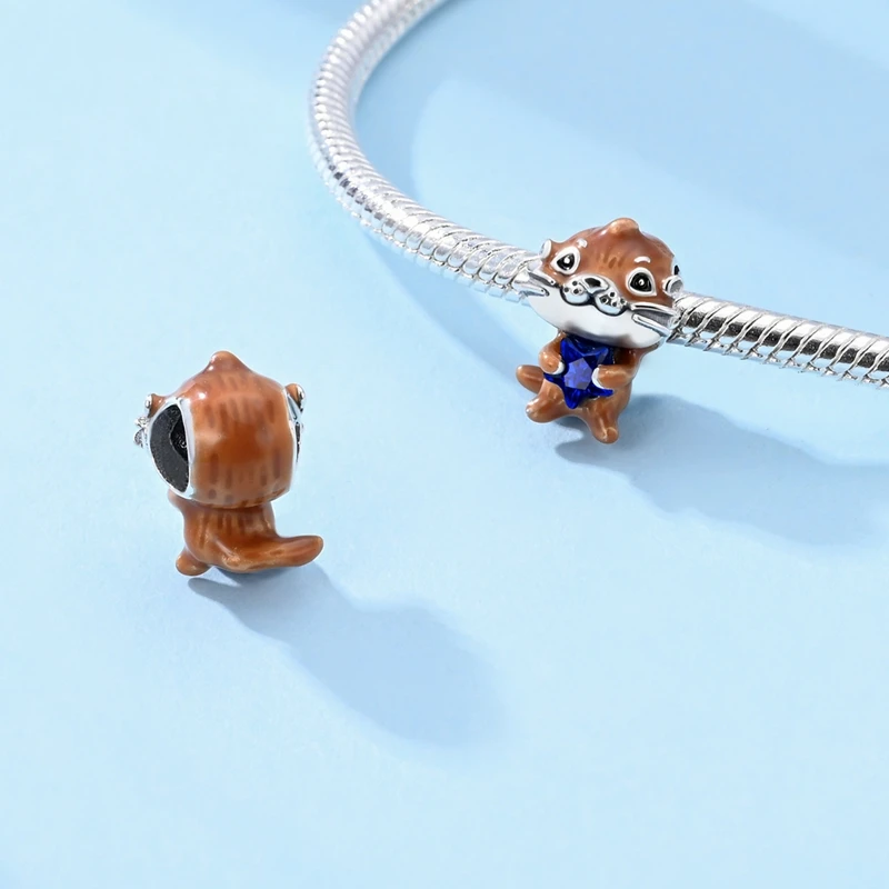 

925 Sterling Silver Cute Otter String Decoration Pendant Charms Bead Jewellery Fit Original Bracelet Necklace For Women DIY Gift