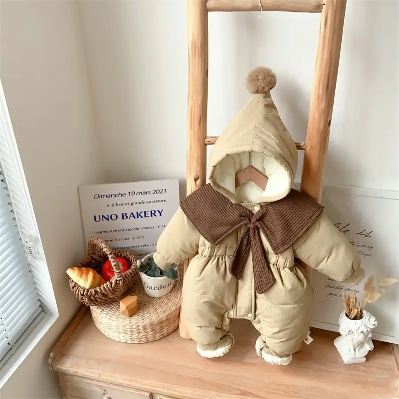 2025 Winter Baby Mädchen Nette Kapuze Dicke Warme Einzelne Fleece Strampler Kleinkind Kinder Overalls