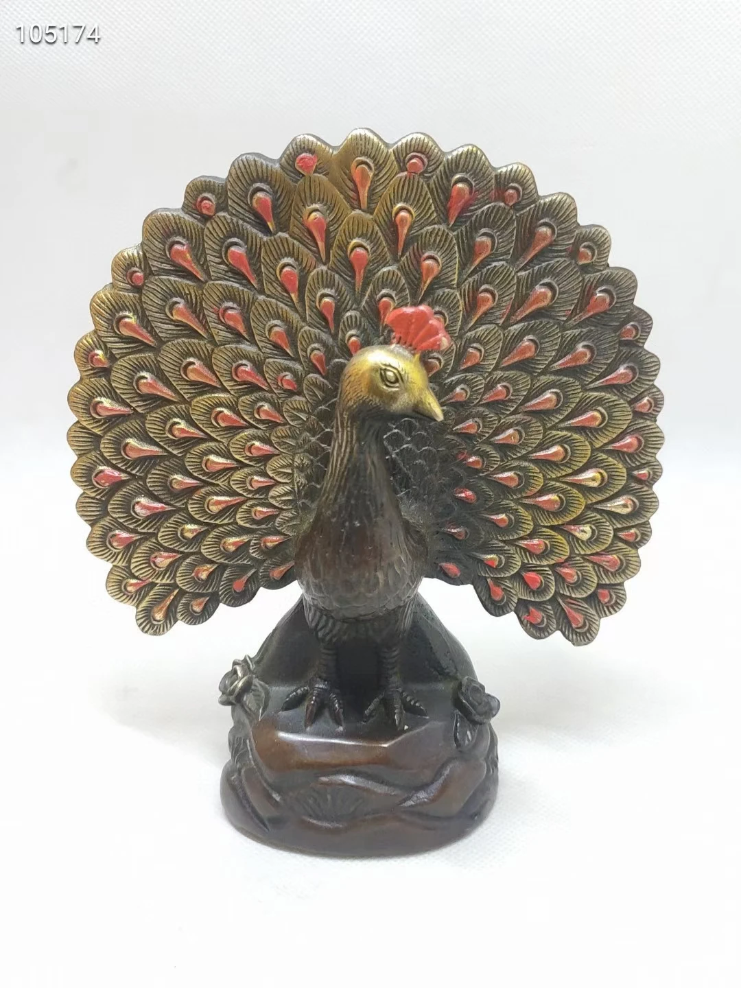 Excellent Copper Peacock Statue Open Tail Home Office Decoration Signed Bottom Qing Dynasty Manufacture