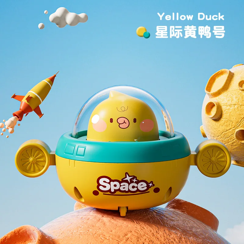 Coche de juguete de aprendizaje temprano para niños pequeños, coche con platillo volador Press-and-Go con mecanismo de retorno alimentado por inercia, regalo de educación temprana