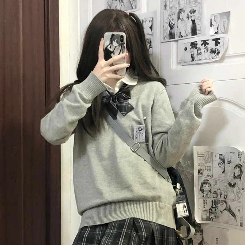 Jk Pullover Sweater Women Japan Solid V-Neck Thin Loose Pretty Style Knit Fashion Casual Lazy Sweet School Girl All Macth Jumper