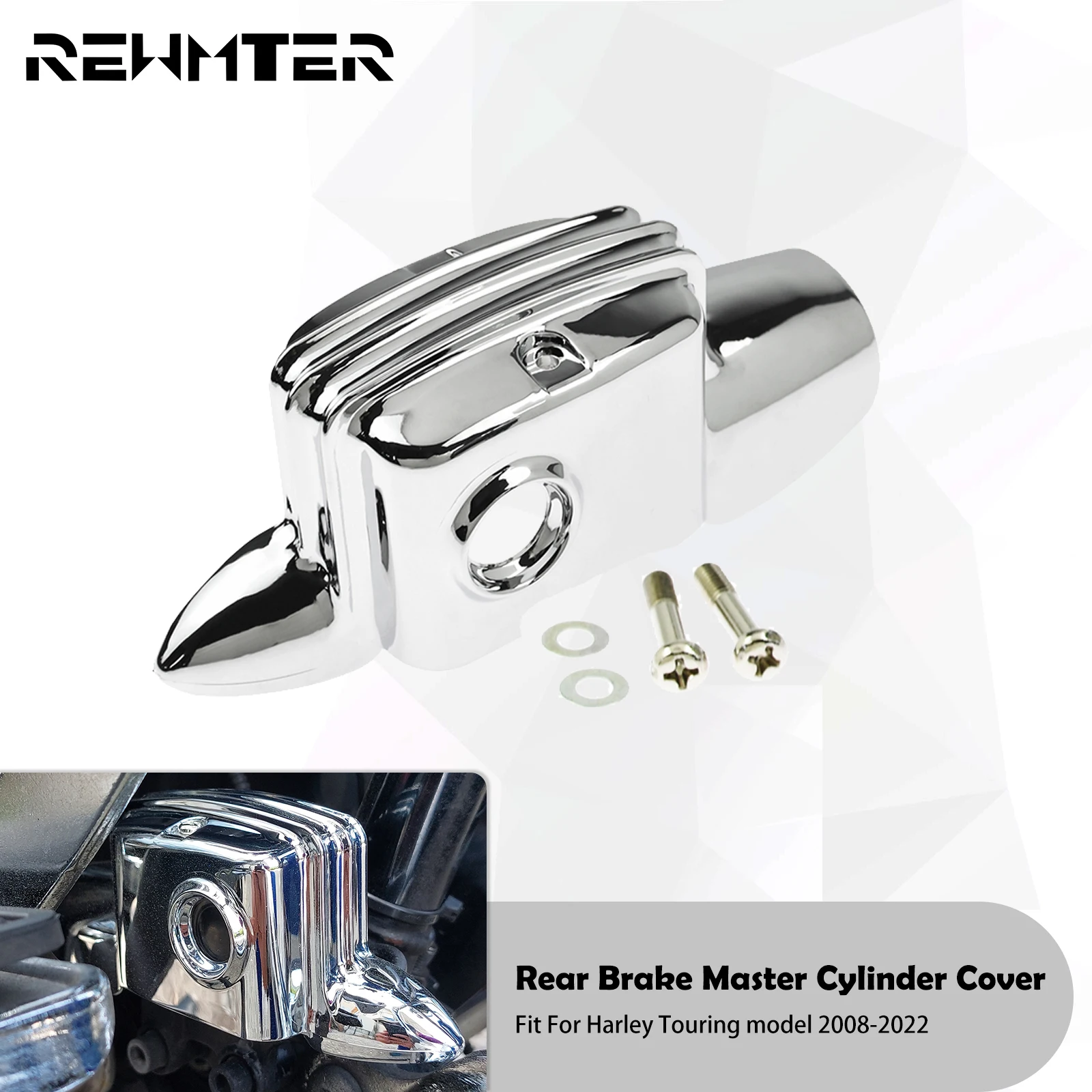 

Motorcycle Chrome Rear Brake Master Cylinder Cover For Harley Touring 2008-2022 Street Electra Glide Road King FLTRX FLHR FLH