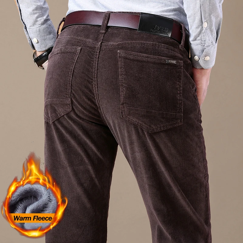 Men's Fleece Corduroy Casual Pants Warmth Thickened Slim Straight Business Trousers High Quality Autumn and Winter Clothes