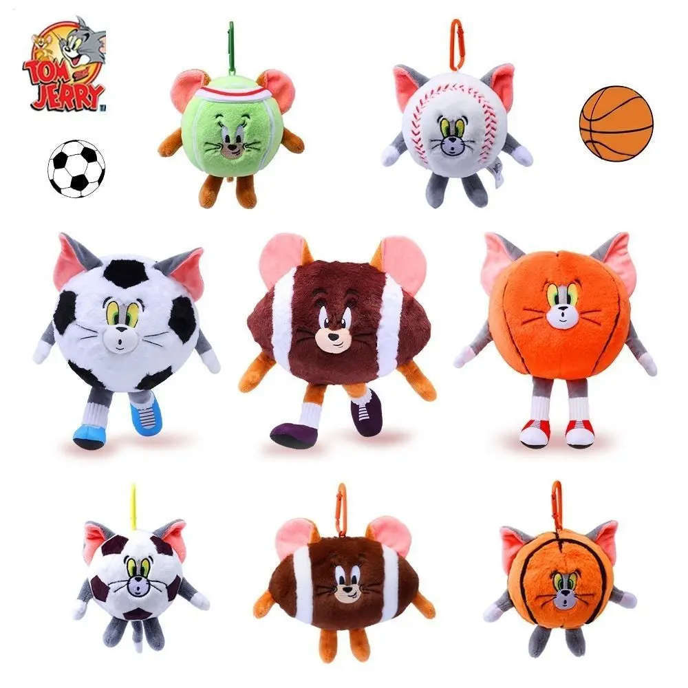 Autêntico tom e jerry esportes basquete futebol boneca chaveiro anime periférico brinquedo de pelúcia mochila das crianças pingente presente