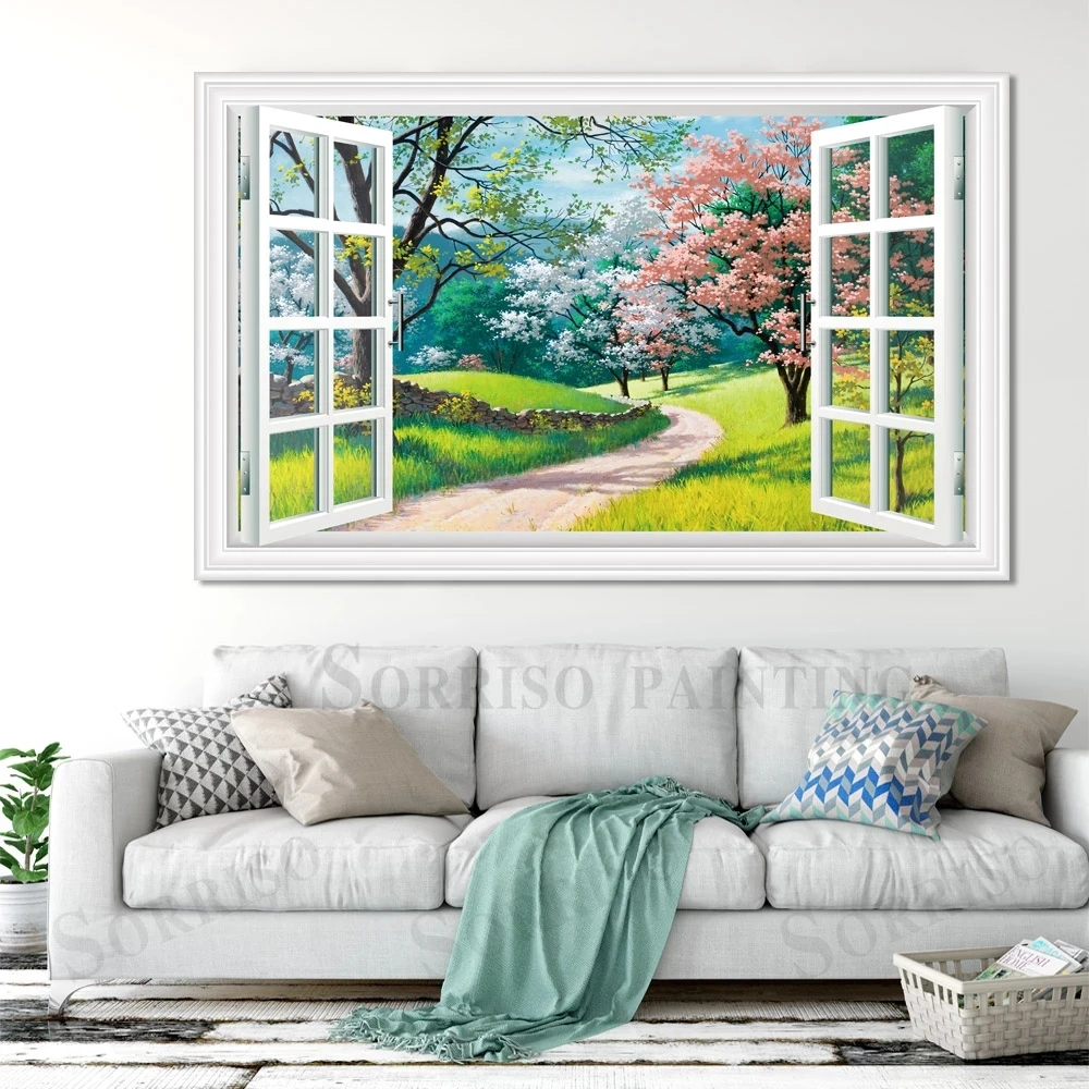 Modern 3D Wall Art Design Canvas Painting Pretend Window Scenery Pictures Posters And Prints For Living Room Home Decor Artwork