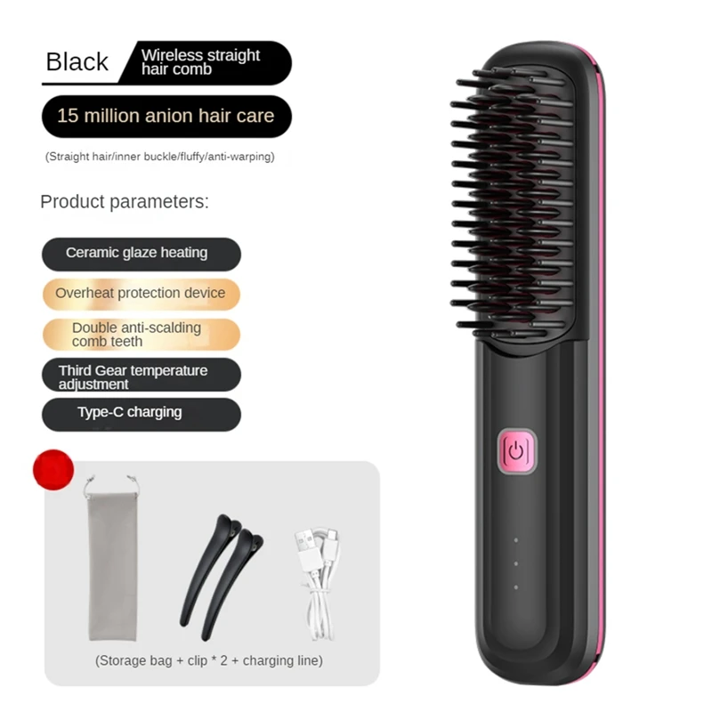 Cordless Hair Straightener Brush Portable Straightening Brush Negative Ion Hot Comb Hair Straightener For Women