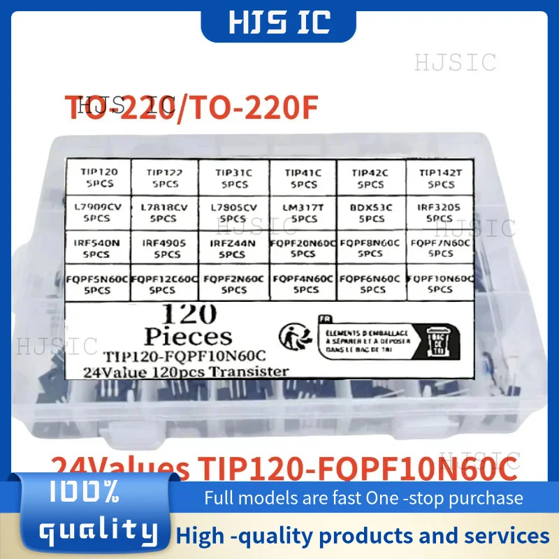120PCS 24Values IRF3205 L7805CV LM317 TIP120 IRF540N TIP122 TIP142T IRFZ44N FQPF10N60C BDX53C FQPF20N60C TO-220 TO-220F