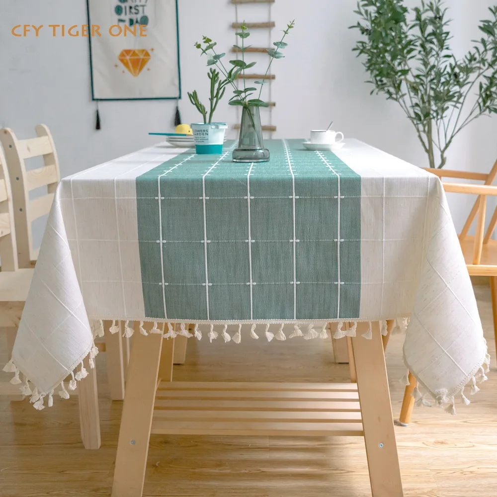 Modern Striped Artistic Plaid Tablecloth Antifouling Rectangular Tablecloth Oil Resistant Coffee Table Mat Table Cover