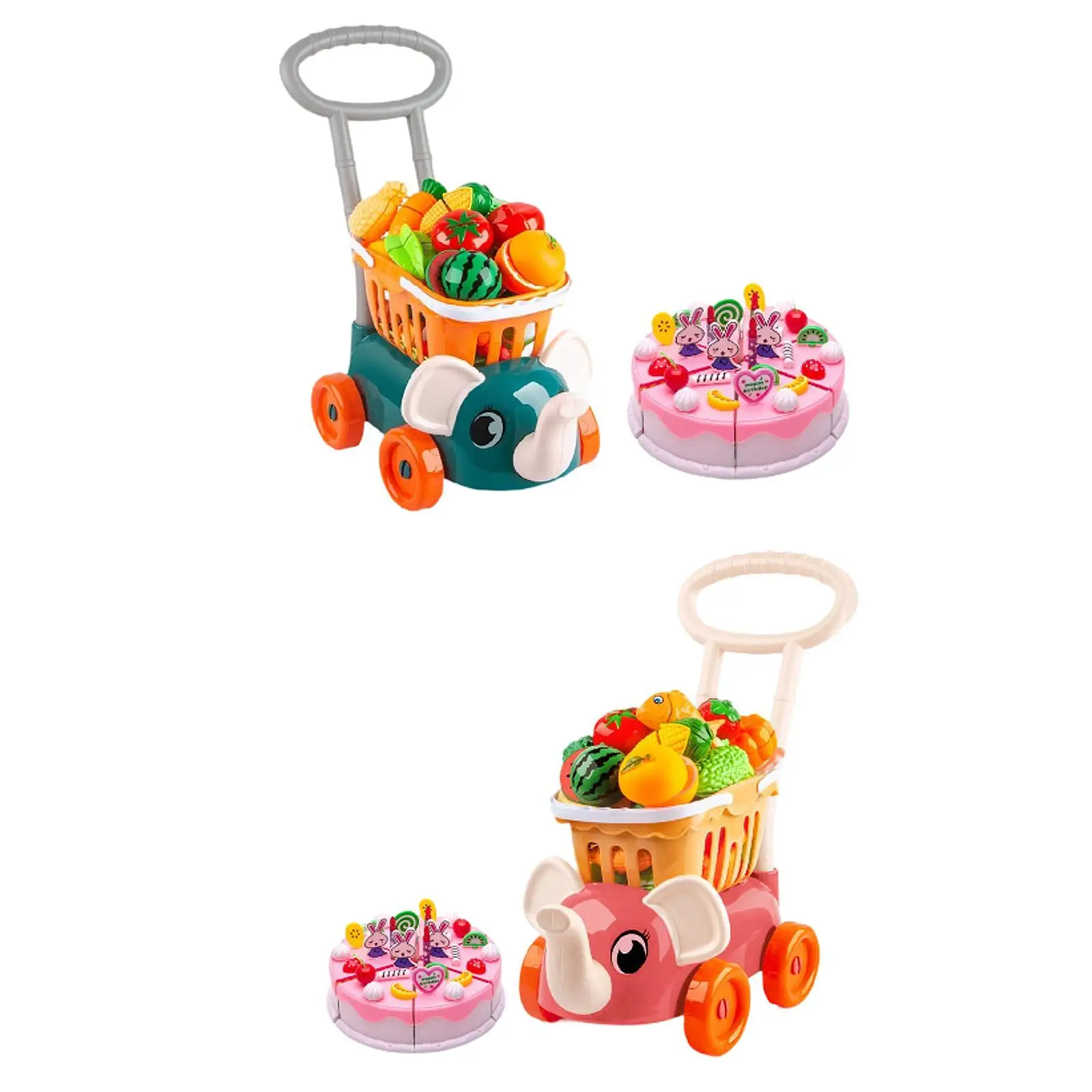 Kids Shopping Cart Trolley Play Set Interactive Development with Cutting Play Food Set for Boys Girls Baby Kids Birthday Gift