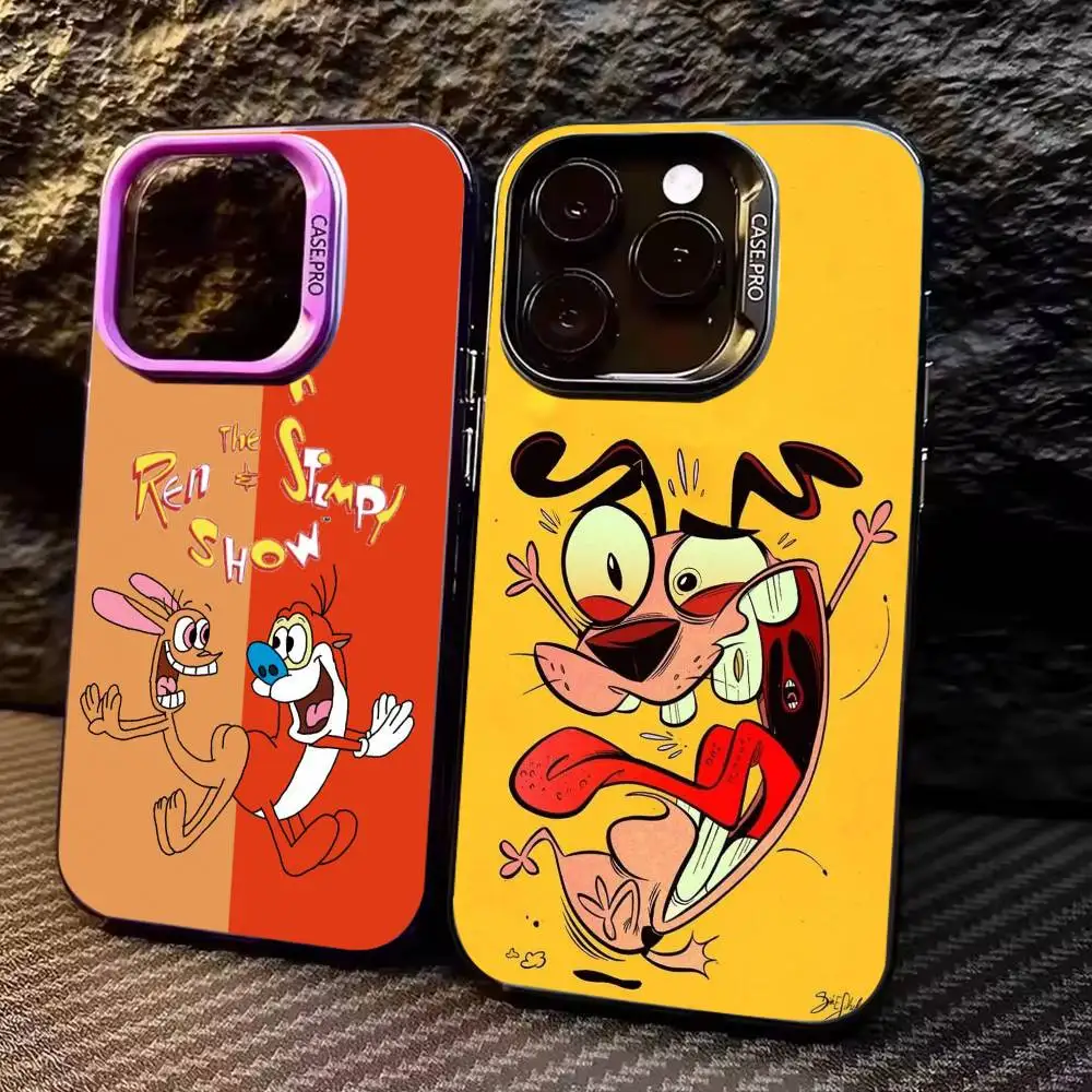 

The R-Ren and Stimpy Show Cute Phone Case For iPhone17,16,15,14,13,12,11 Plus,Pro Max Colored Silver Plated Inside Cover