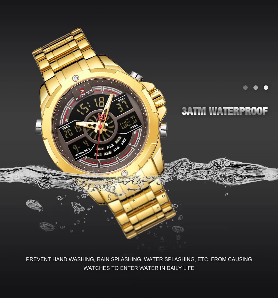 NAVIFORCE Luxury Original Watches For Men Digital Chronograph Fashion Sport Quartz Wrist Watch Stainless Steel Waterproof Clock