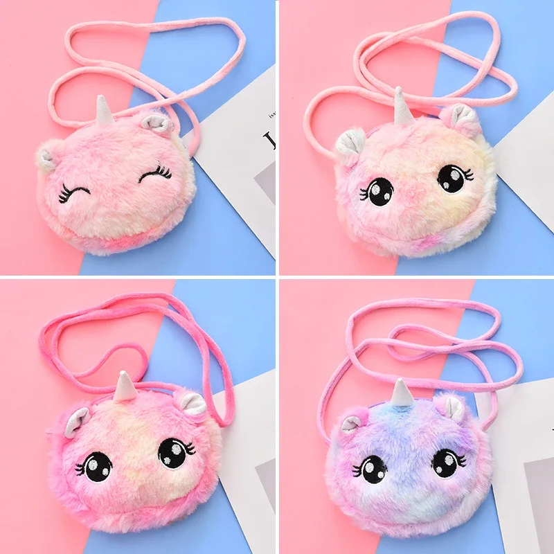 Cute Cartoon Plush Kids Crossbody Bags Winter Creative Round Princess Girl Makeup Bags Outdoor Travel Storage Shoulder Bags