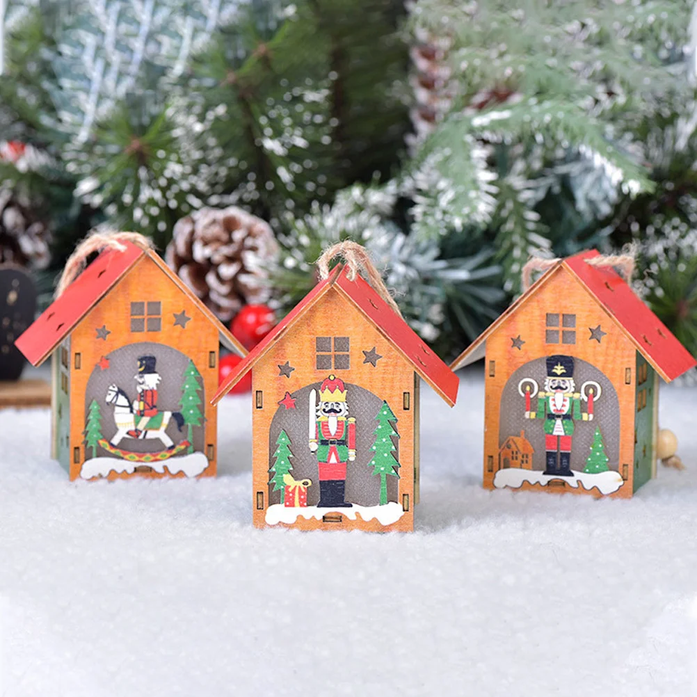

3Pcs Wooden Nutcracker Soldier Xmas Pendant Luminous Hanging Decor Christmas Tree Holiday Ornament Charming Xmas Scene