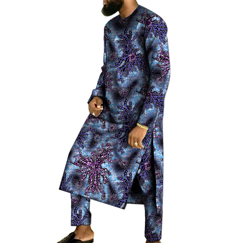 Chemise longue imbibée de festival pour hommes, sur mesure, surintendant, homme nigwin, robe imprimée, ensemble, tenues africaines traditionnelles