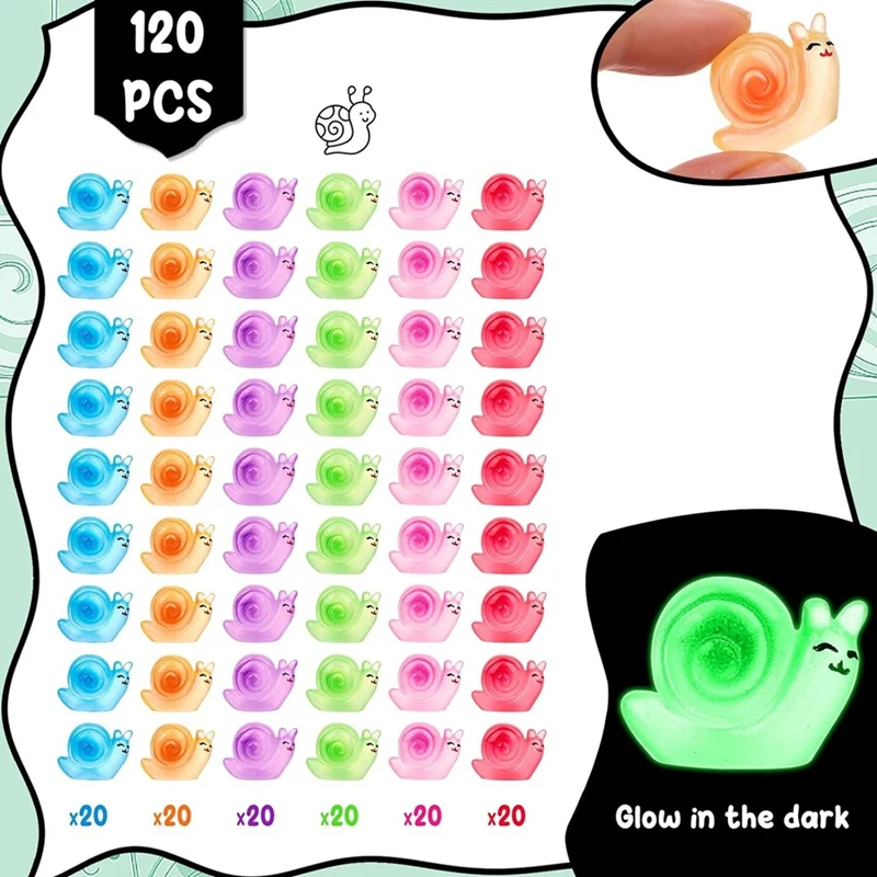 120Pcs Luminous Mini Resin Snail Mini Animals Glow In The Dark Tiny Snail For Home Mini Fairy Garden Aquarium Decor