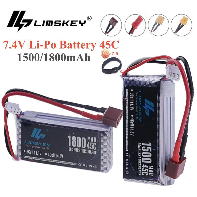 

2pcs 7.4V Battery 2s 1500MAH 1800mah 45C Battery for RC Drone Helicopter Car FPV Boat Parts With T JST XT30 XT60 Plug 7.4V lipo