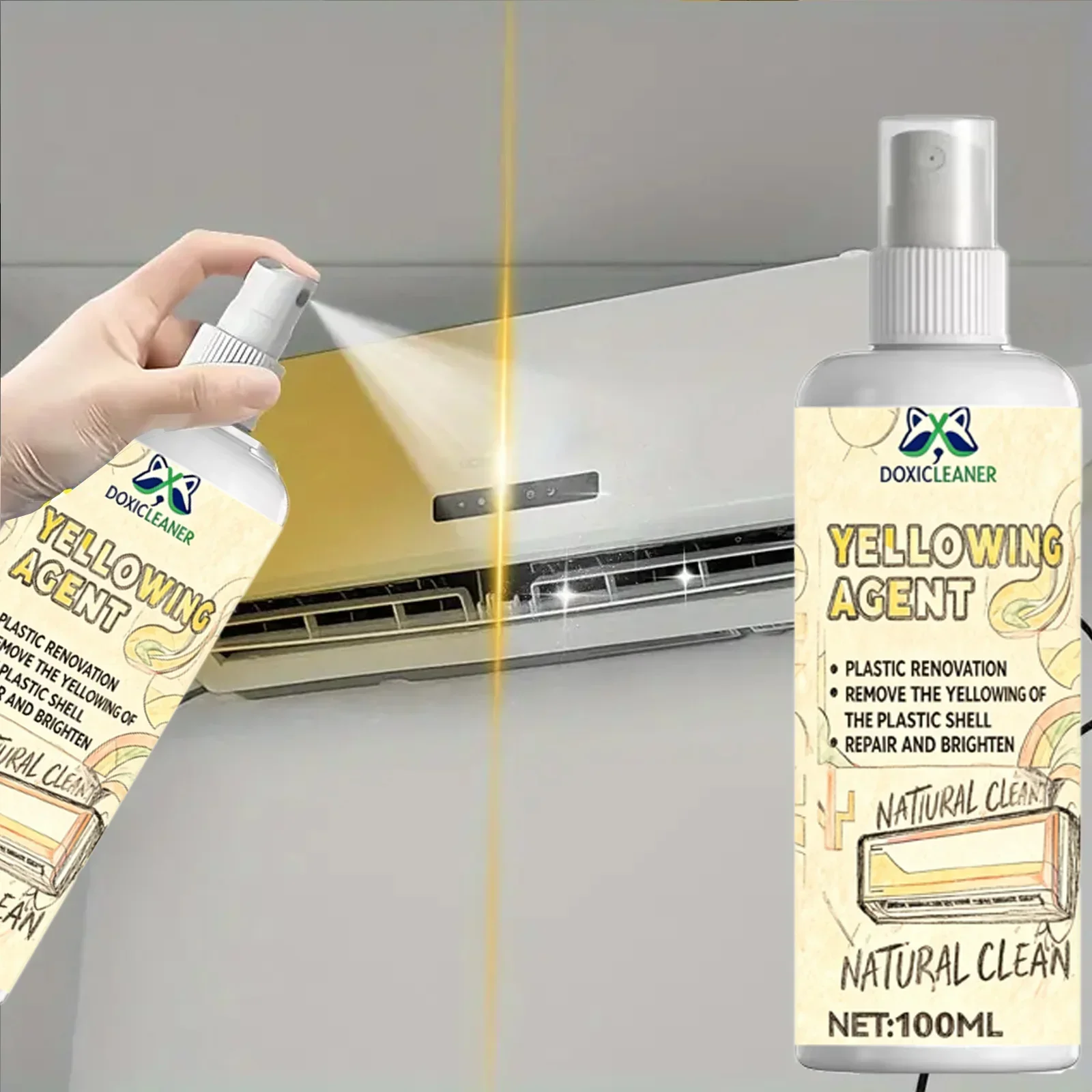 Spray Restaurador de Plástico Remove Amarelado Rapidamente, Repara Unidades de Ar Condicionado, Renovador de Plástico Automotivo