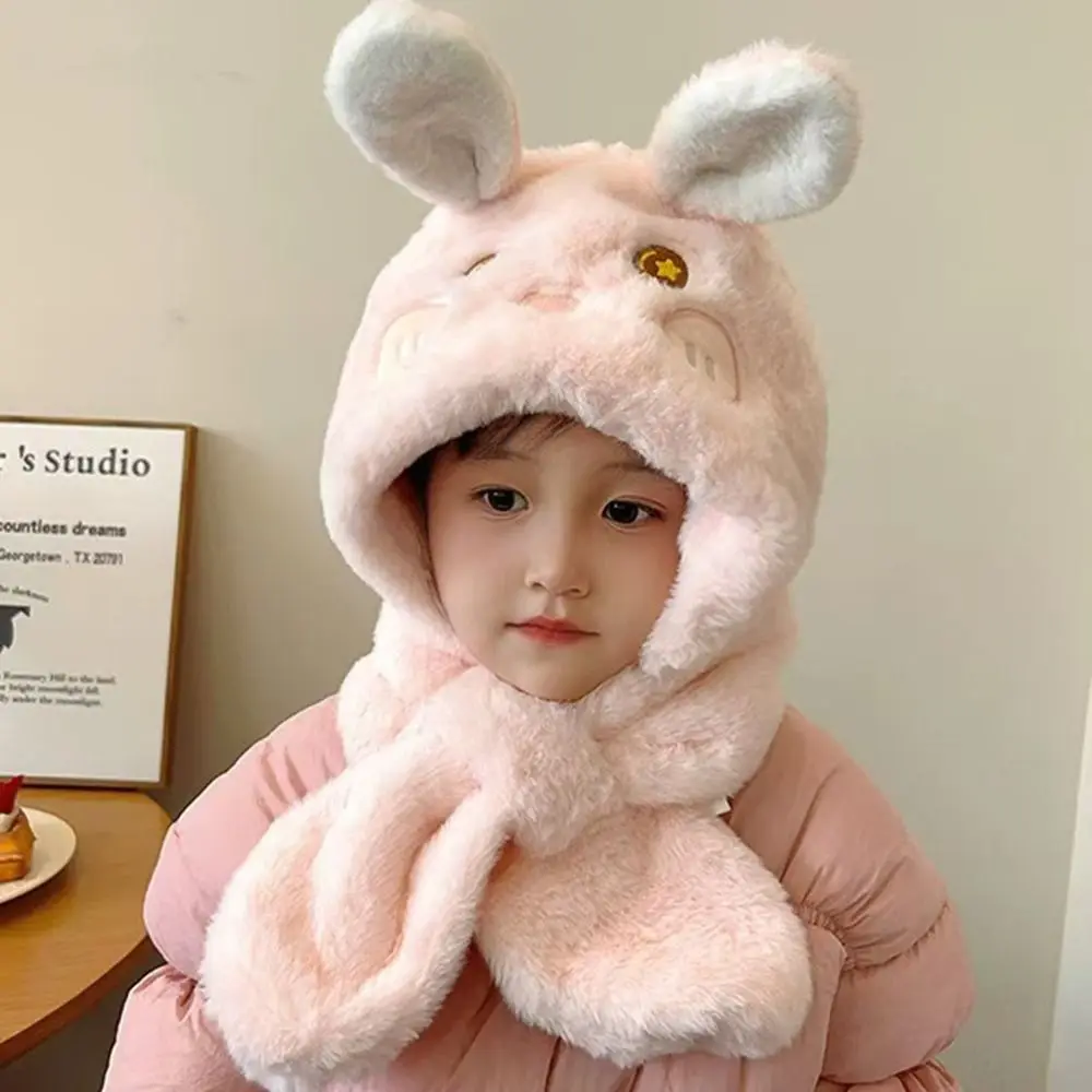 Fashion Winter Hat Thickened Windproof Integrated Hat Scarf Keep Warm Cartoon Bear Ear Beanie Hat Scarf Set for Children