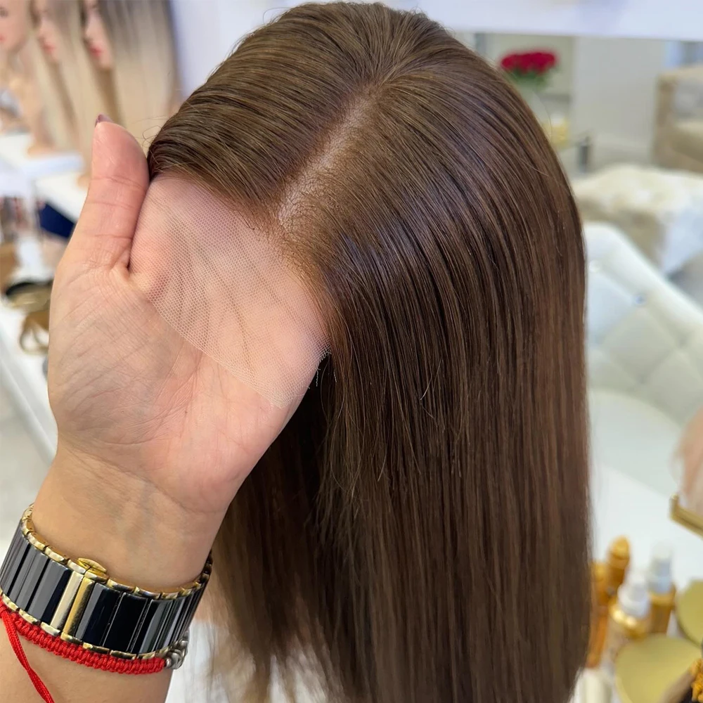 

Шелковый топ, кружевные фронтальные парики 13x4, карамельно-коричневый, мелирование, синтетический парик Futura для женщин, прямой мягкий парик Боб, реалистичный вид