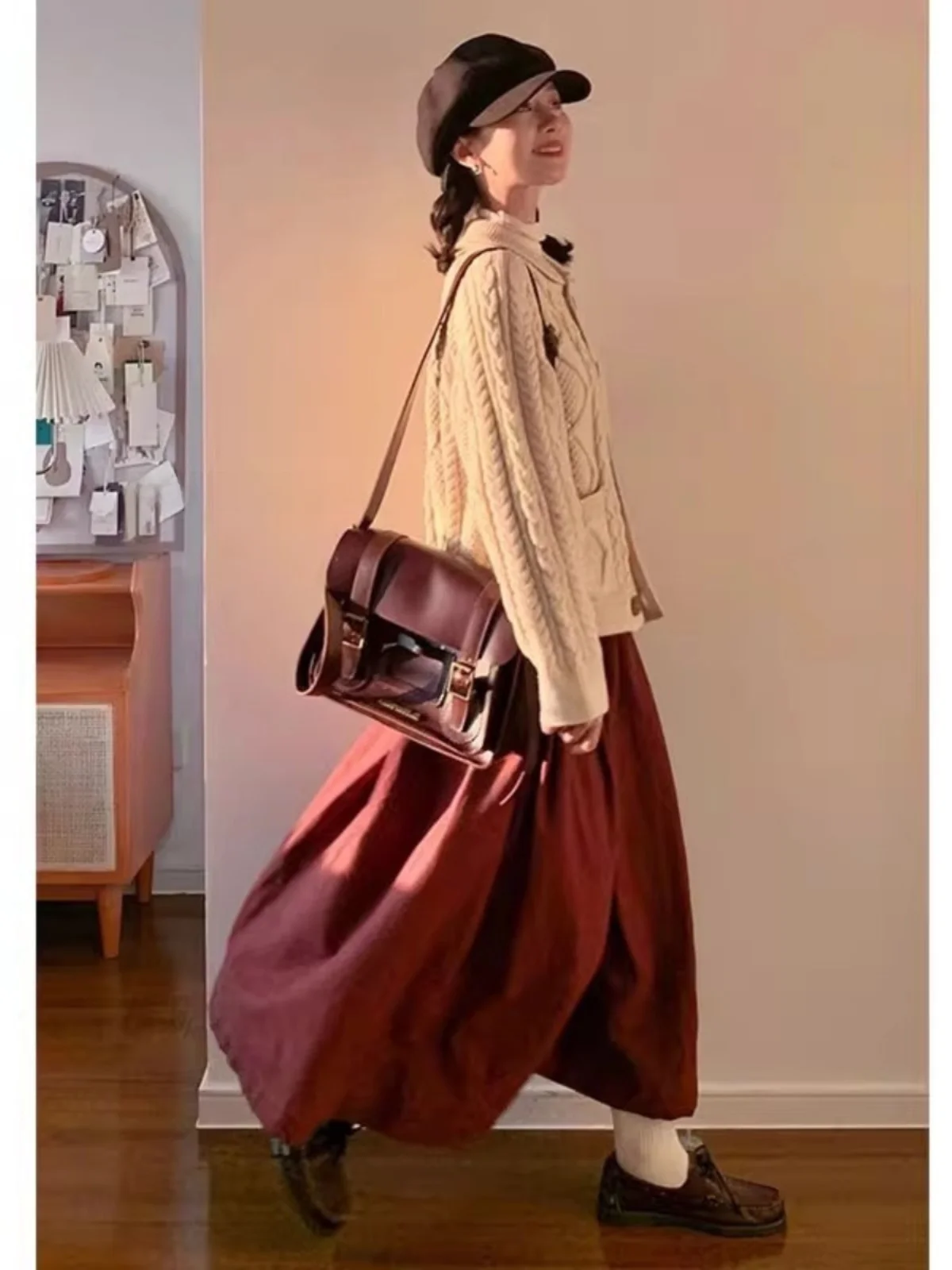 

Винтажная длинная юбка миди винно-красного цвета для женщин, весна-осень, новая модель, маленький размер, юбка-солнце с высокой талией, А-силуэт, однотонная, для повседневной носки