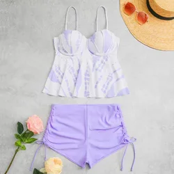 Print High Waist Tankini Sets Women 2024 Push Up Two Pieces Swimsuit with Shorts Separate Bikini Set Swim Bathing Suits Pool