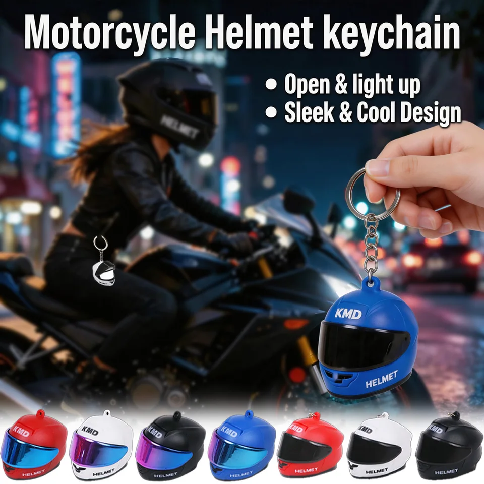 Mini Motorcycle Helmet Keychain Light LED Night Safety Warning