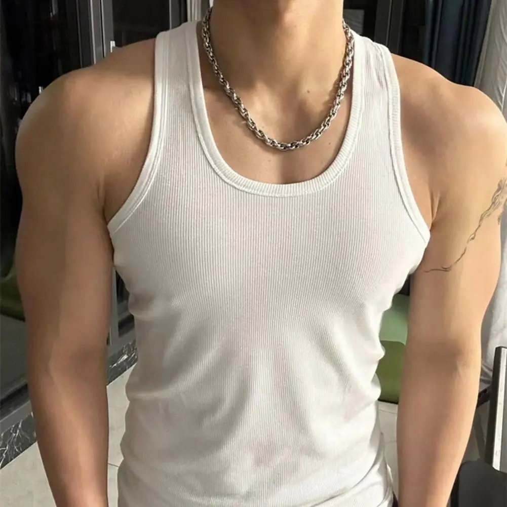 Men Breathable Fitness Vest Men's Solid Color O-neck Sleeveless Tank Tops for Fitness Leisure Wear Breathable for Sports image 6