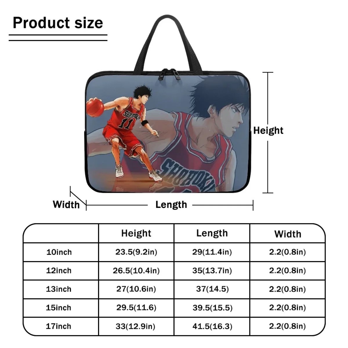 Slam Dunk Japanese Anime Designer Tablet Bag for Adults Retro Zipper Ladies Portable Notebook Protective Cover Laptop Bag Gifts