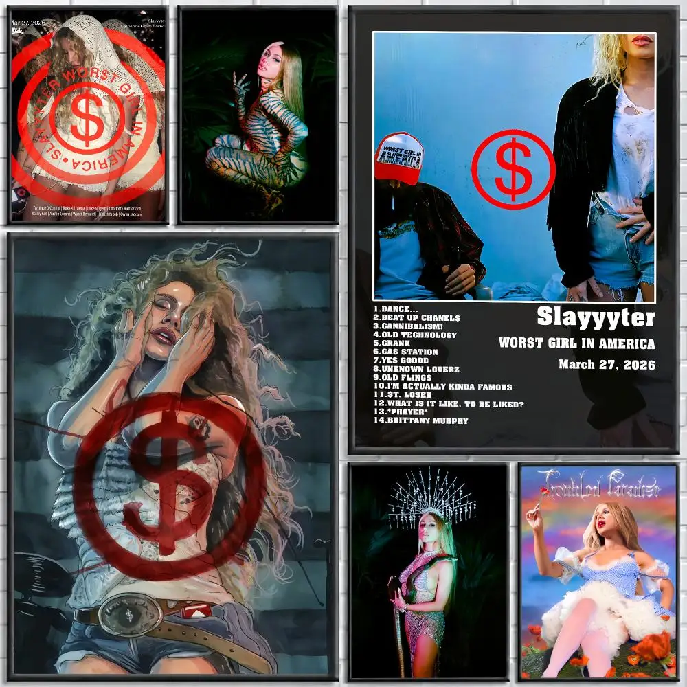 Singer S-Slayyyter Worst Girl in America Painting Calligraphy Canvas Poster Wall Art for Bedroom Living Room Home Decor Gift
