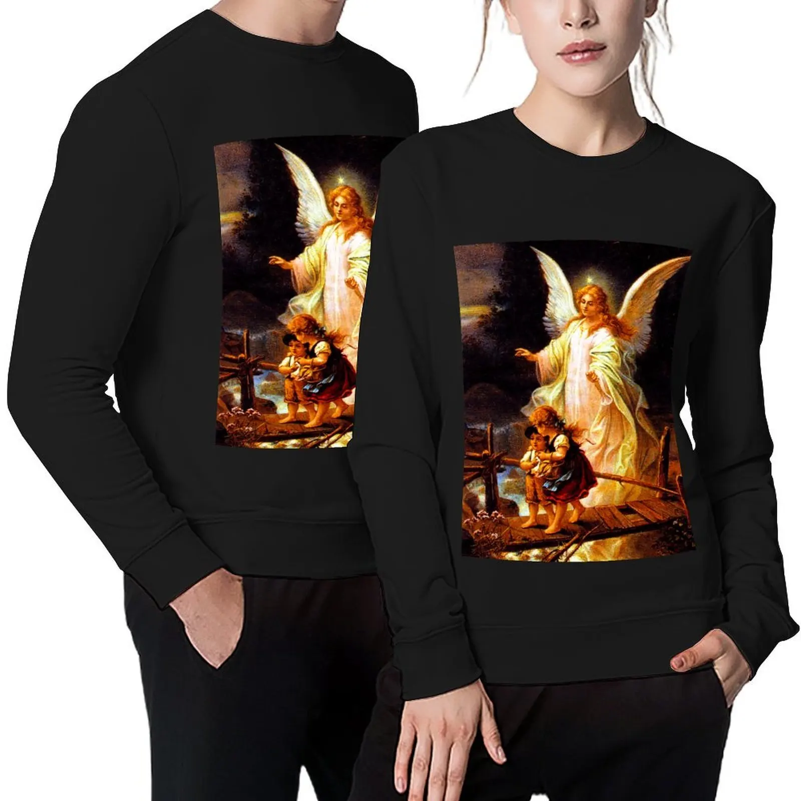 

GUARDIAN ANGEL AND CHILDREN VINTAGE COLOURED Pullover autumn men clothes korean style clothes new sweatshirt