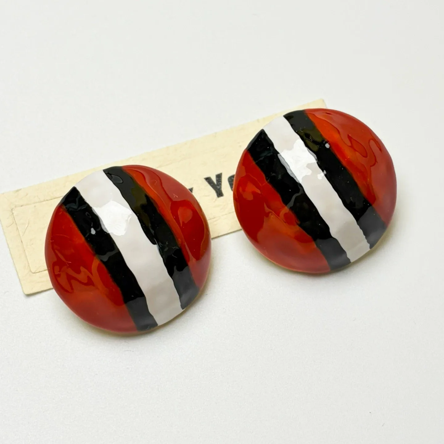Vintage Red Black White Striped Dome Stud Earrings Pop Art Enamel Drop Oil Round Y2K Big Statement Earrings for Women