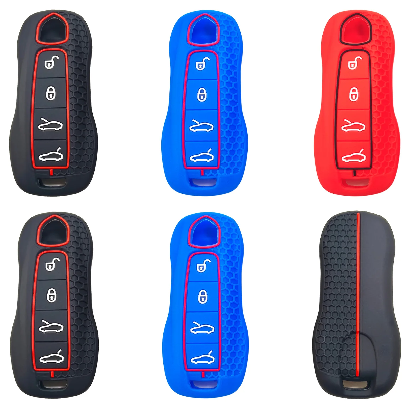 Honeycomb Texture 4 Button Silicone Car Key Case Durable Anti-Dust Remote Key Protector Fit for Por-sch-e 71-8 for Pan-am-er-a