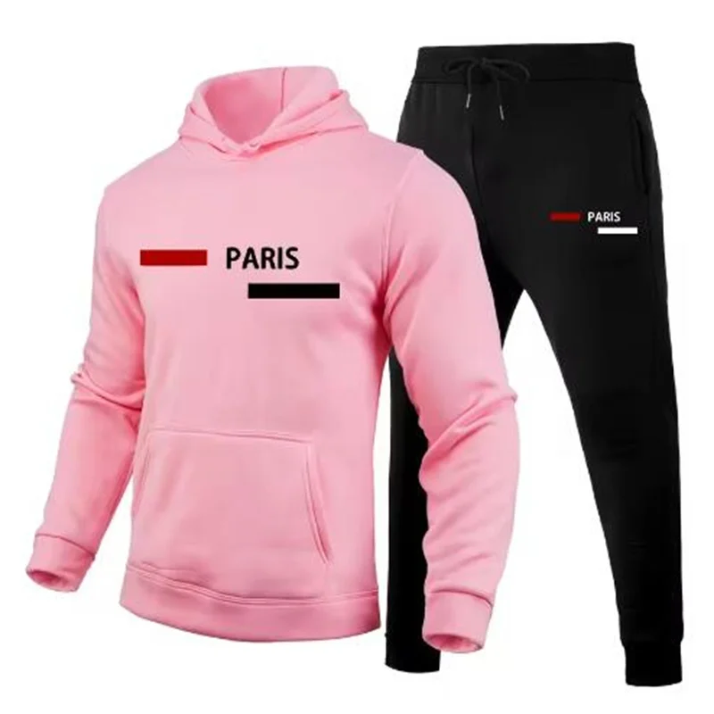 New in Mens Tracksuit Paris Printed Single Piece Sweatshirts Sweatpants Casual Sports Jogging Clothing Office Home Hoodies Pants