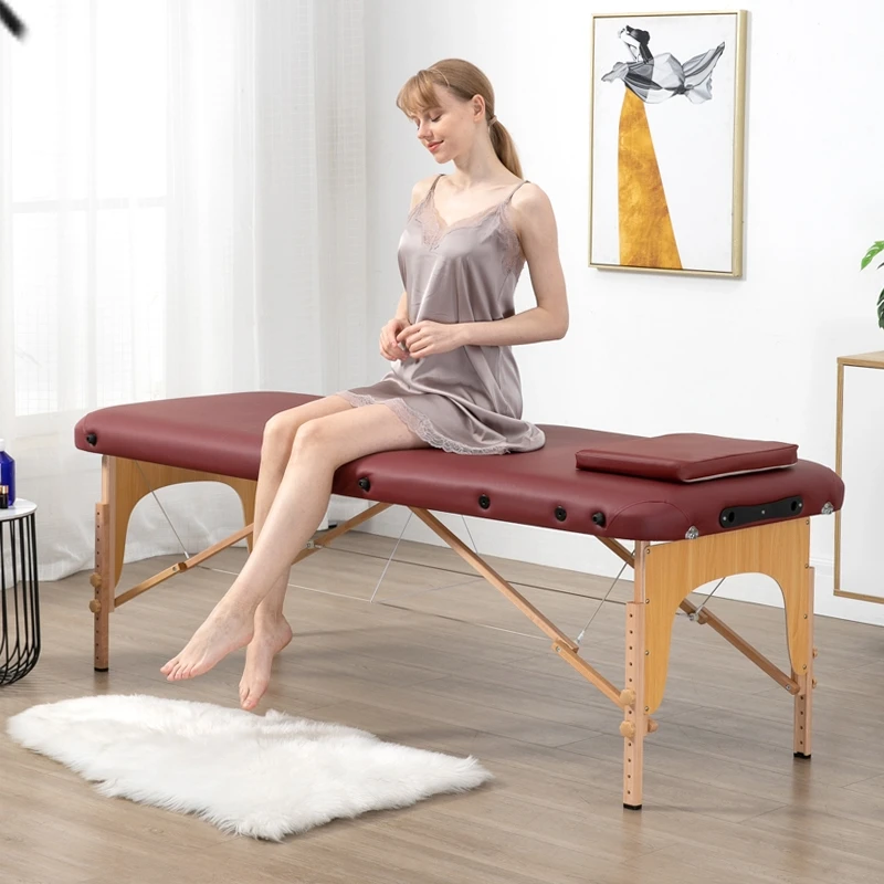 Folding Beauty Massage Bed Portable Wooden Facial Spa Bed Luxury Full Body Household Lettino Massaggio Salon Furniture WZ50MB