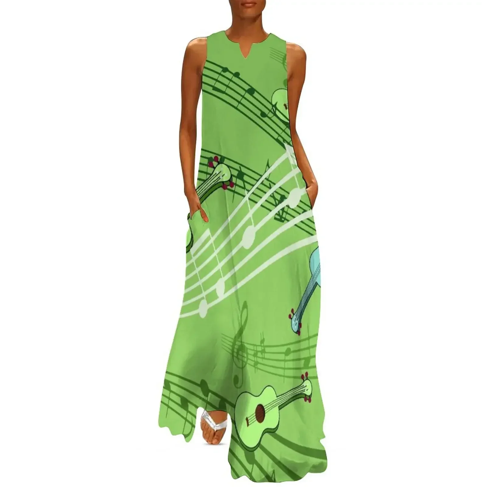 

Ukulele music notes pattern in green Long Dress Dresses gala Bride dresses elegant evening dresses for women 2025 Dress