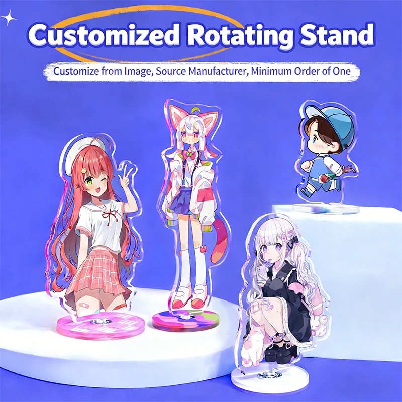 Lindo 360 ° Soporte acrílico de rotación, llavero de foto personalizado, imagen de holograma impresa, etiqueta fotográfica personalizada, soporte para sesión fotográfica, regalo para seguidores