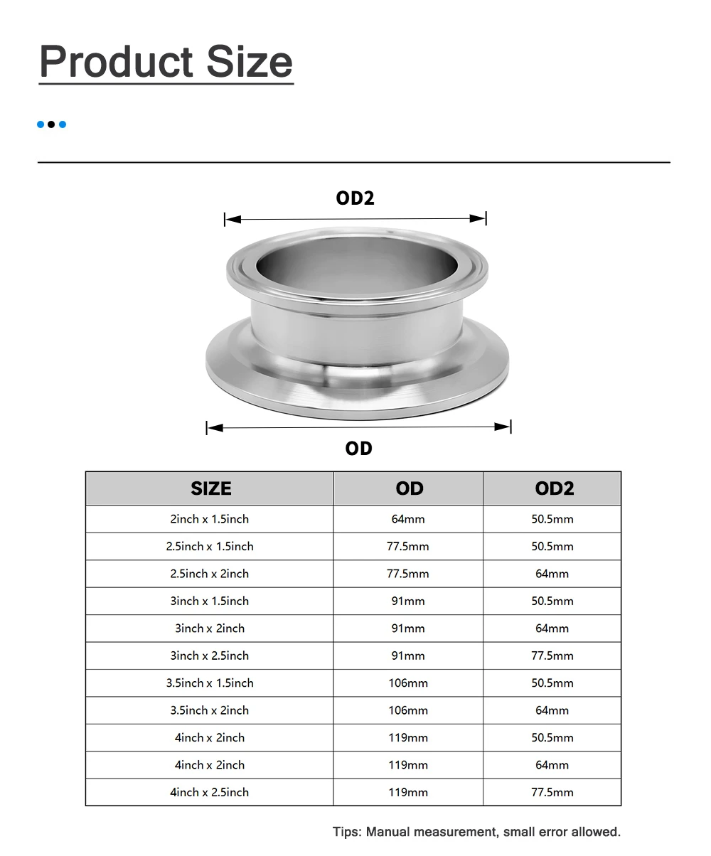 1,5 " 2 " 2,5 " 3 " 4 " SS304 Sanitär-Tri-Clamp-Reduzier-Endkappenflansch OD 50,5mm 64mm 77,5mm 119mm Ferrule Homebrew Rohrverschraubung – Detail 2