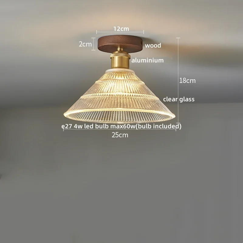 IWHD Clear Glass LED Ceiling Lamp Aluminum Wood Porch Balcony Living Room Light Fixtures Nordic Modern Home Decor Plafondlamp