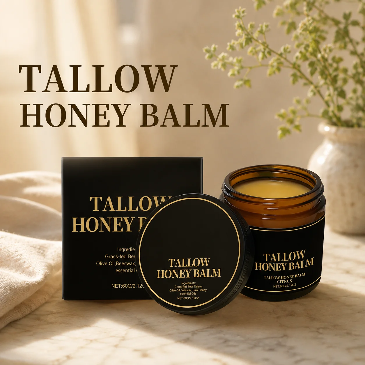 Organic Tallow Honey Cream Glow Hydrating Skin Improve Dullness Boost Elasticity Firming Nuatural Formula Face Body Moisturizer