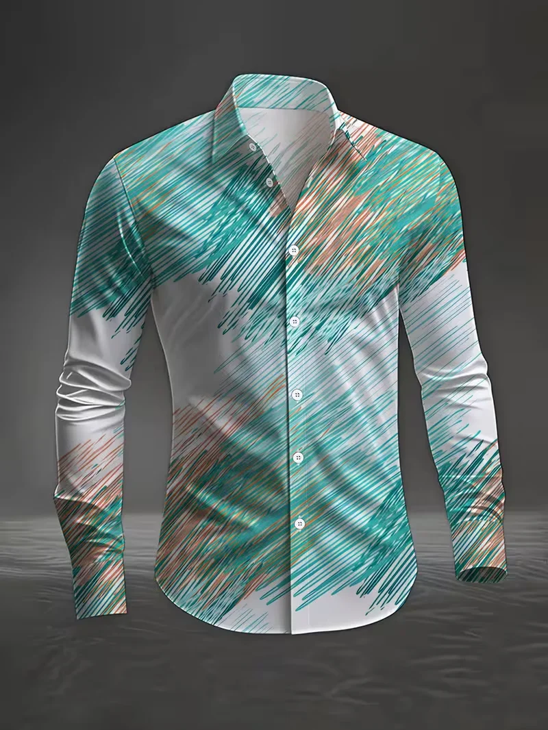 New Men's White Rose Pattern 3D Printed Shirt With Key  High-Quality Casual Long-Sleeved Shirt  Lapel Top