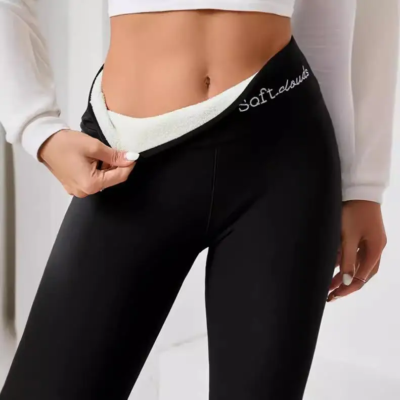 

Эластичные женские леггинсы с высокой талией и вышивкой на подкладке, теплые длинные брюки, удобные зимние брюки из мягкой ткани