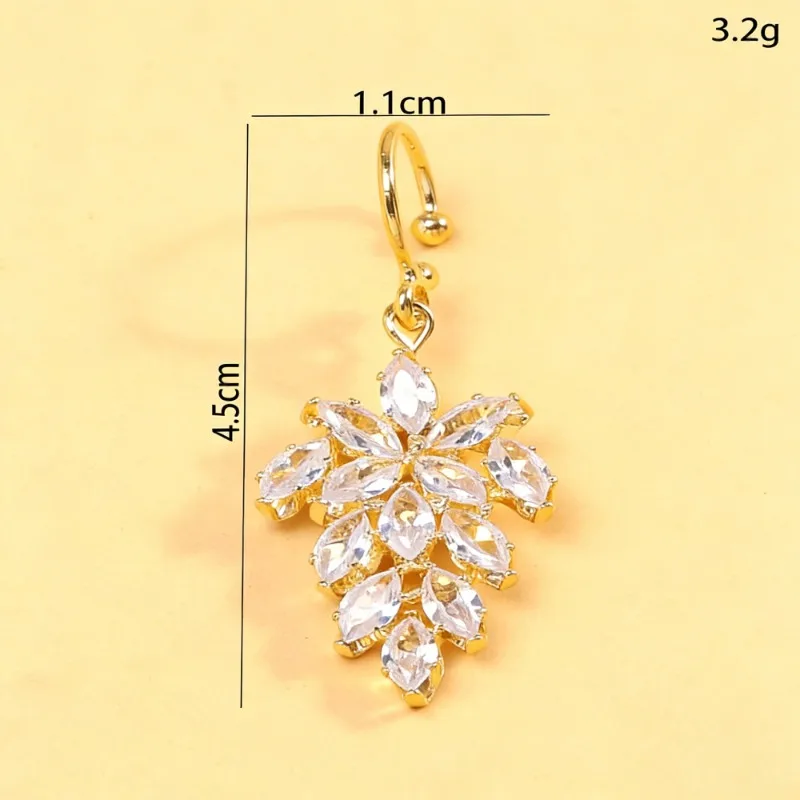 No Hole False Lip Ring Personalized Leaf Zircon Pendant Lip Clip Decoration European and American Labret Non Piercing Jewelry
