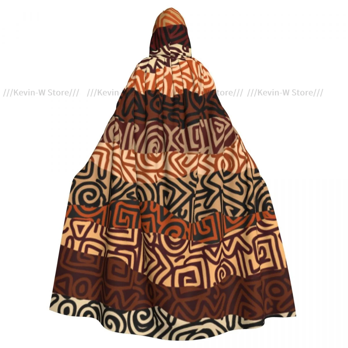 Strikes Curved Spiral Lines Pattern Hooded Cloak Polyester Unisex Witch Cape Costume Accessory