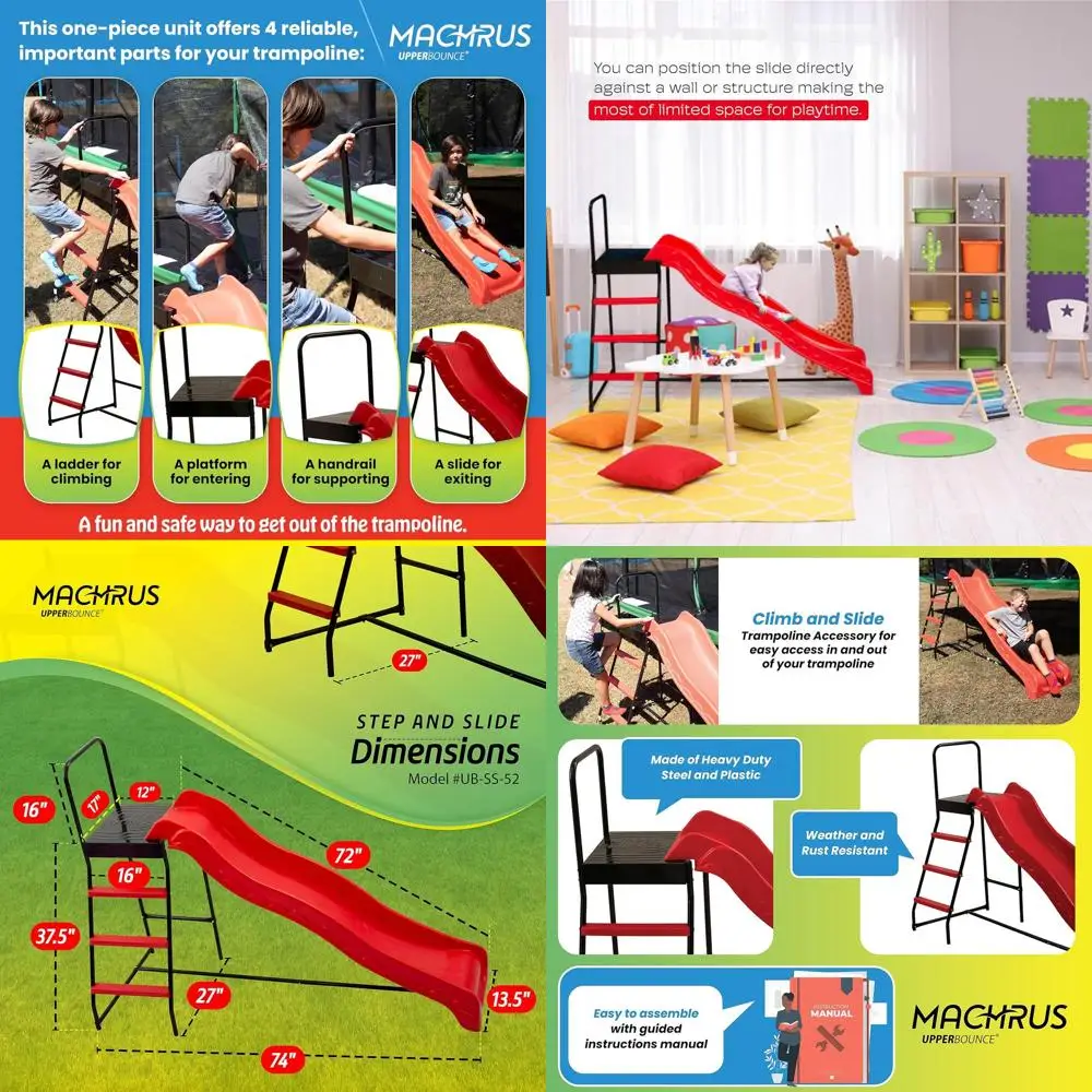 

Machrus Trampoline Step N Slide | Fun Indoor & Outdoor Ladder and Wave Slide Set – Perfect for Round or Rectangle Trampolines wi
