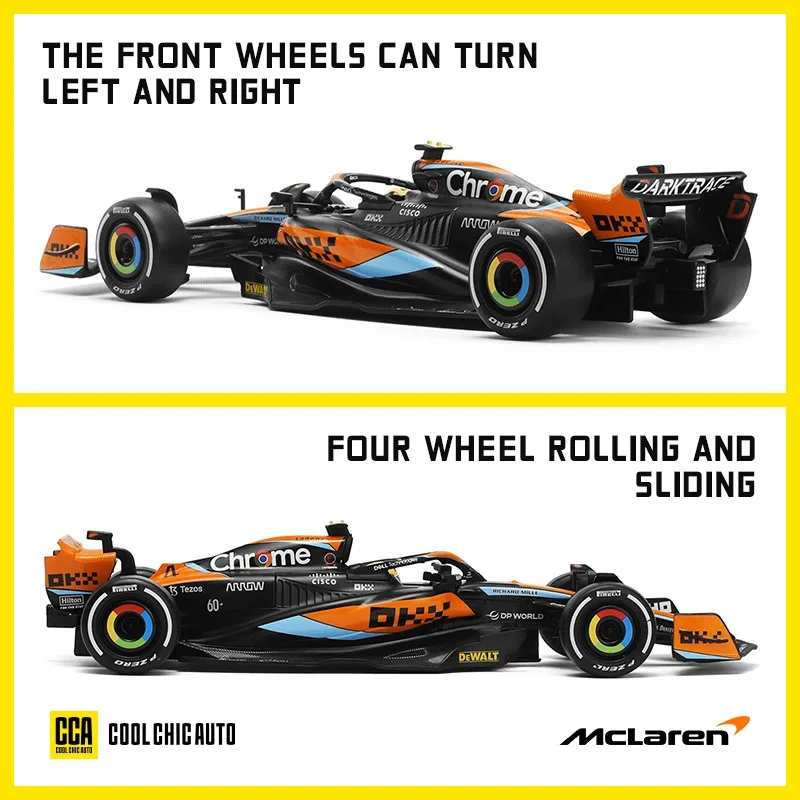 Scala 1:24 2023 F1 McLaren MCL60 # 4 Lando Norris # 81 Oscar Piastri Formula 1 Modello da corsa Pressofuso in lega Collezione di auto Regali