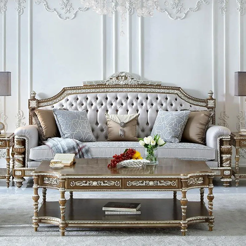 

European solid wood engraving gold-painted sofa neoclassical living room furniture sofa single double triple combination luxury
