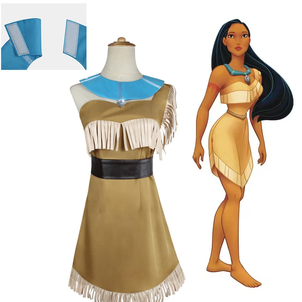 

Girls Bueaty Pocahontas Cosplay Costume Carnival Uniform Halloween Anime Party Costumes Masquerade Women Game Dress Set Plus
