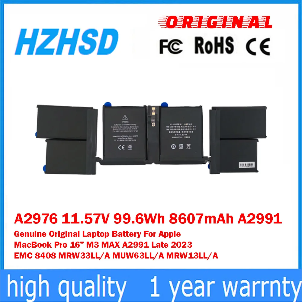 

A2976 11.57V 99.6Wh 8607mAh A2991 Genuine Original Laptop Battery For Apple MacBook Pro 16" M3 MAX A2991 Late 2023 EMC MRW33LL/A